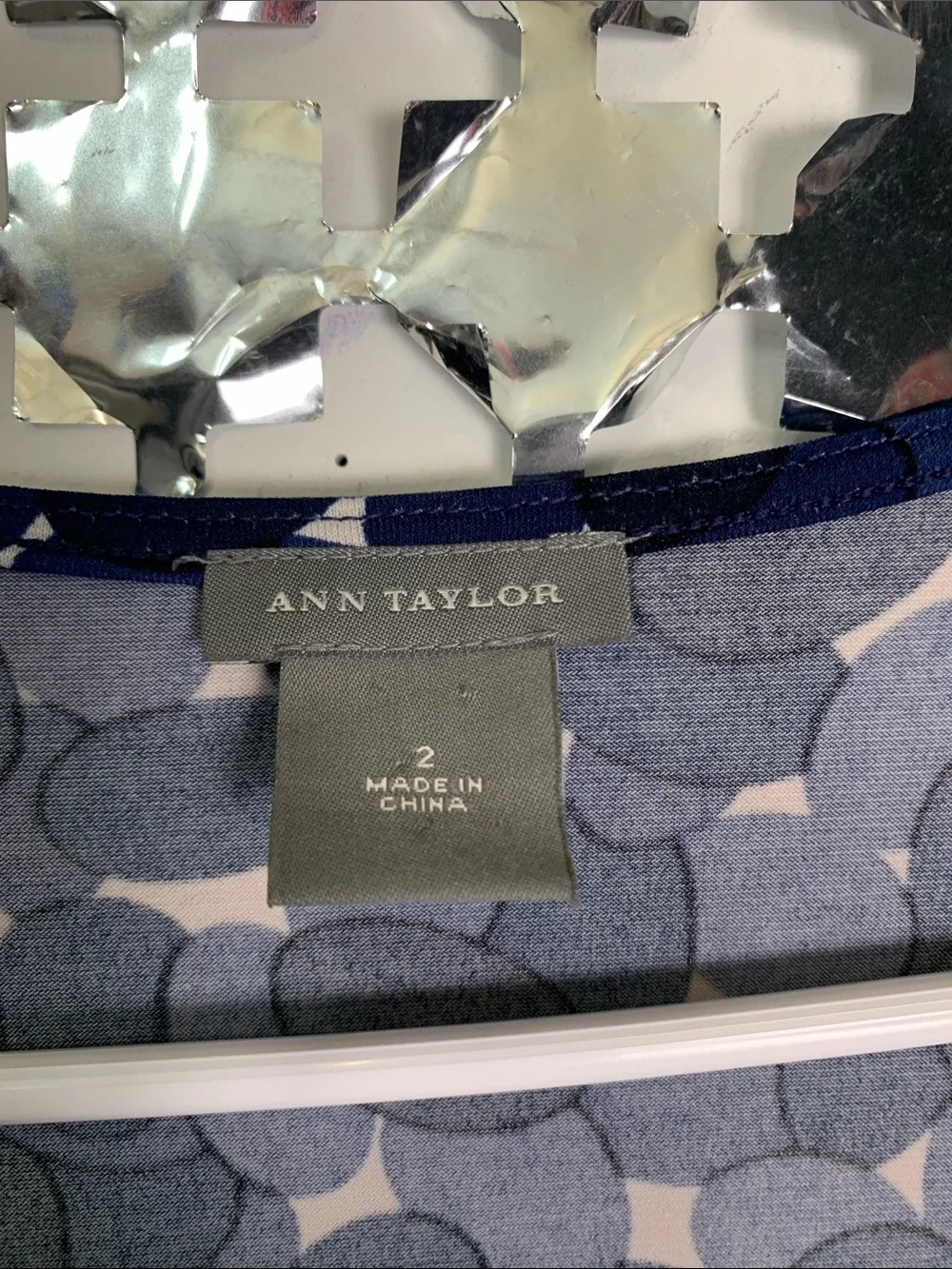 Ann Taylor Navy and White Floral-Pattern Wrap Dress